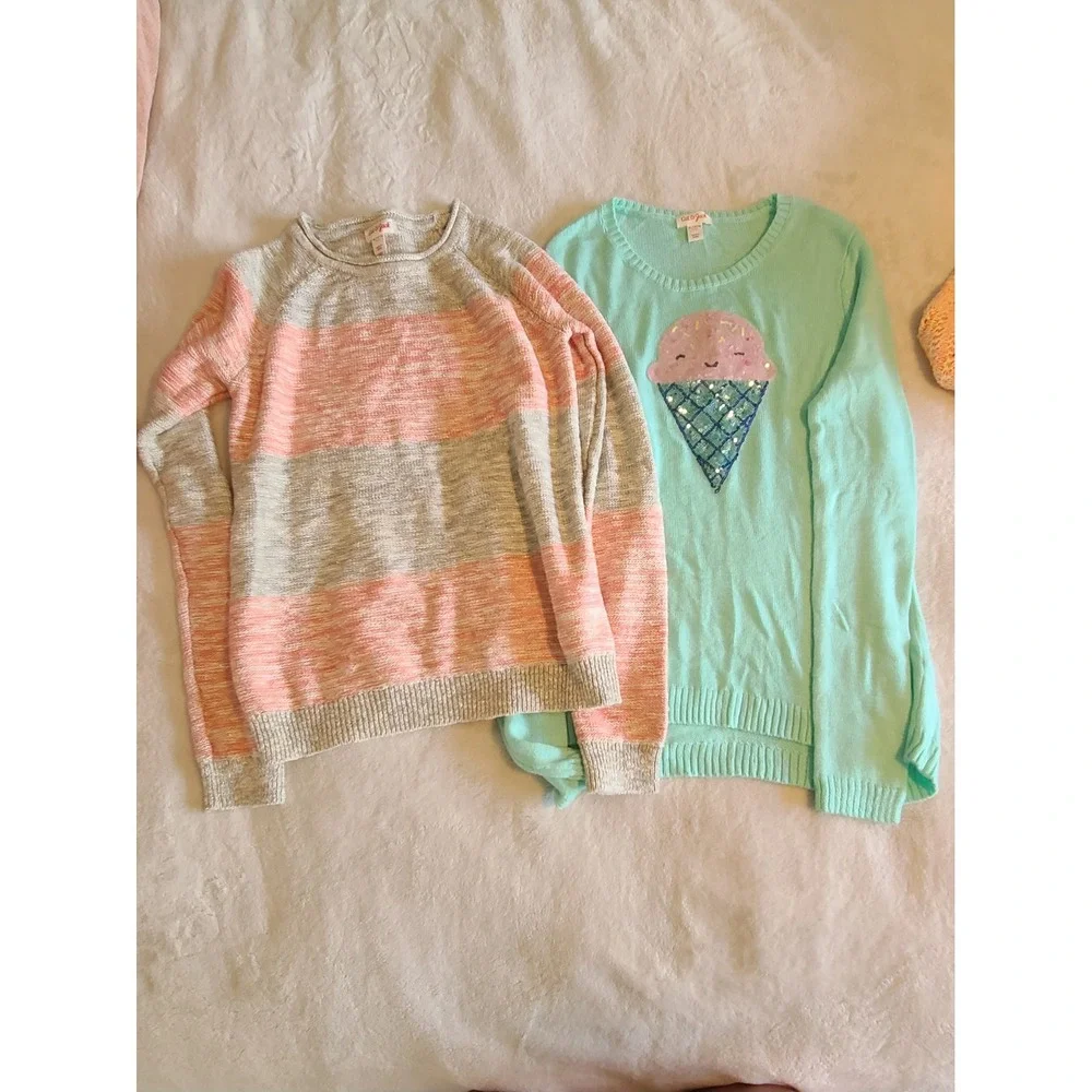 8 Girls Size L Sweater T Shirt Lot Cat & Jack Old Navy Fall Winter Long Sleeve